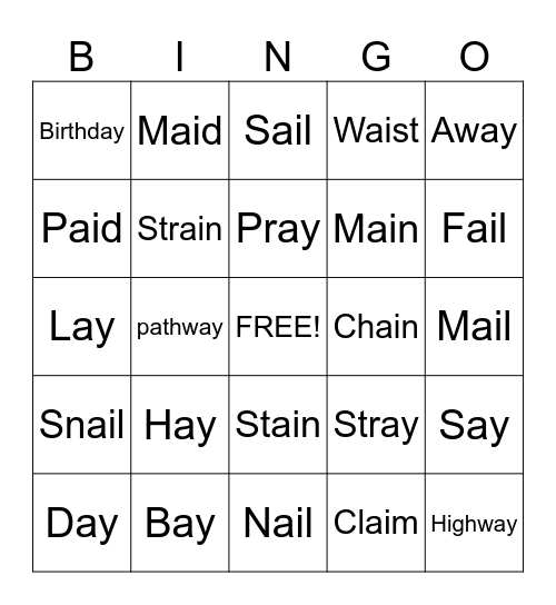 Ai, Ay bingo Card