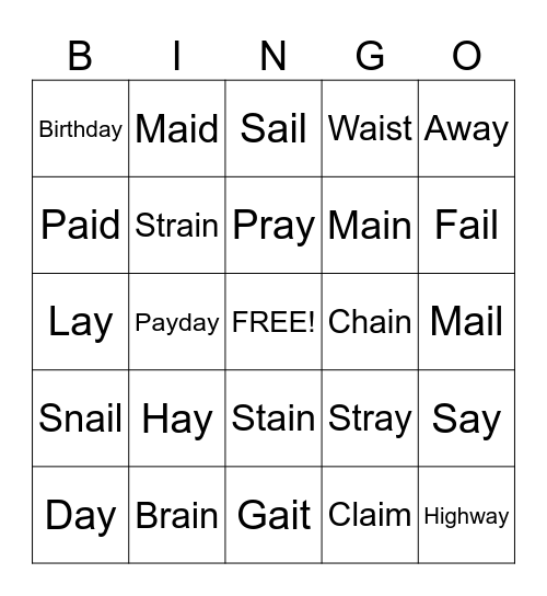 Ai, Ay bingo Card