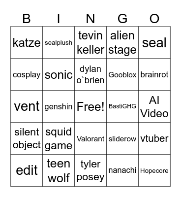 Tiktok Bingo Card