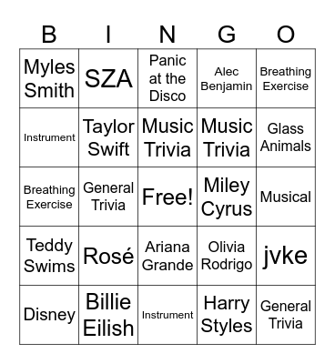 Music Bingo Card