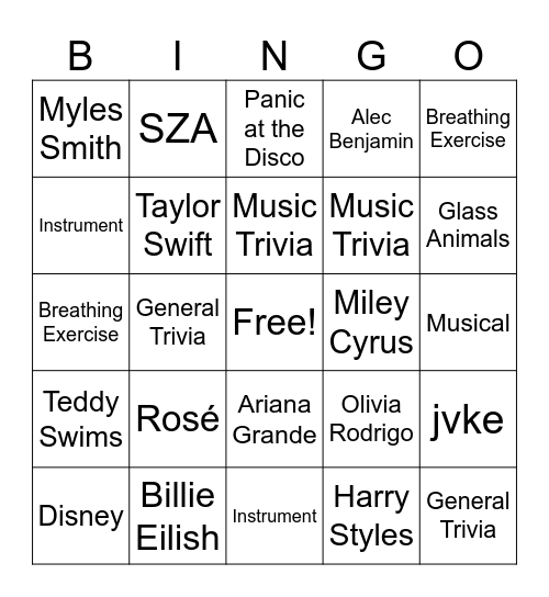 Music Bingo Card
