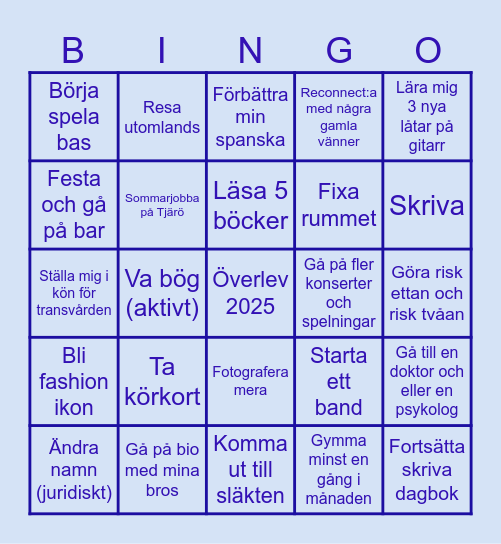 Olivers 2025 bingo Card