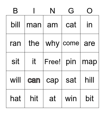 Spelling Bee Bingo Card
