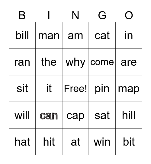 Spelling Bee Bingo Card