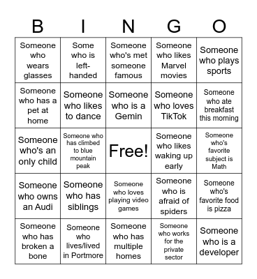 Human Bingo Card