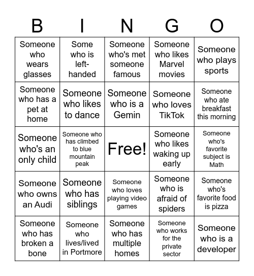 Human Bingo Card