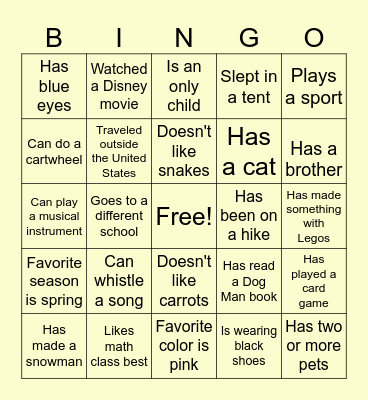 Getting to Know You Bingo Card