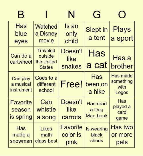 Getting to Know You Bingo Card