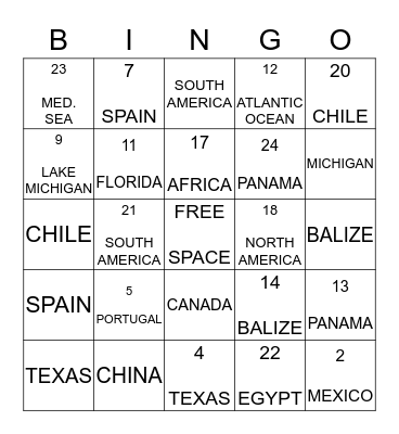 GEOGRAPHY  Bingo Card