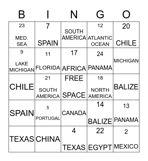 GEOGRAPHY  Bingo Card