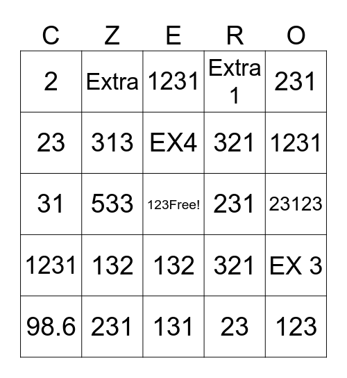 Bennys Test Bingo Card