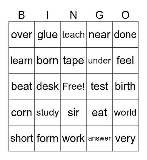 Spelling Bee Bingo Card