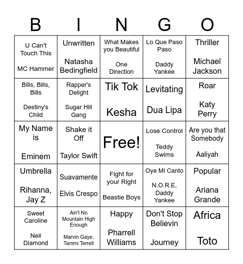 SINGO playlist 3 Bingo Card