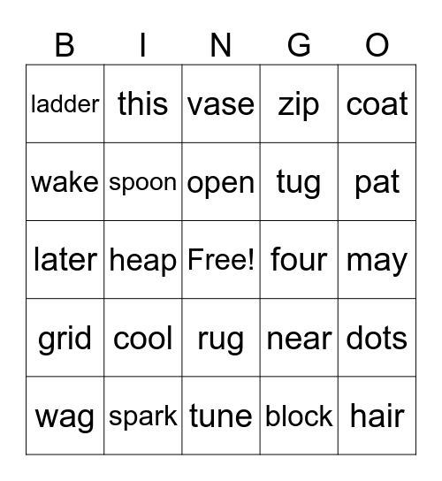 Spelling Bee Bingo Card