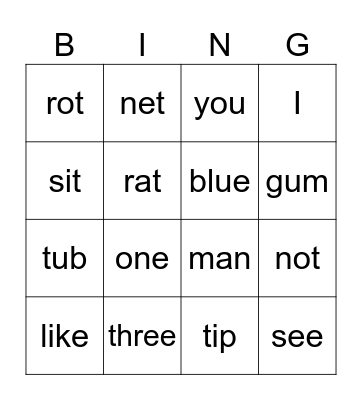 Kindergarten Bingo Card