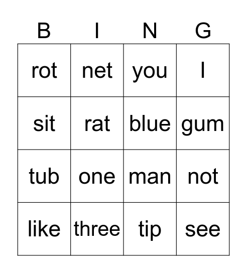 Kindergarten Bingo Card