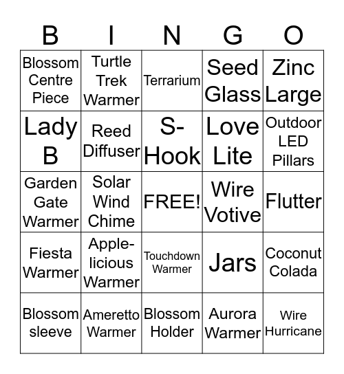 PARYLITE SUMMER CARD Bingo Card