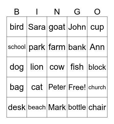 Nouns Bingo Card