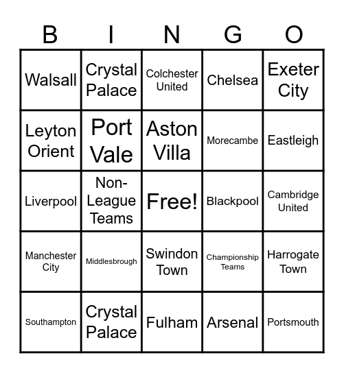 FA CUP BINGO Card