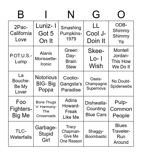 Radio Bingo Class of 1995 Bingo Card