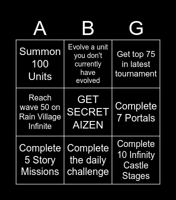 Anime Adventures Bingo Card