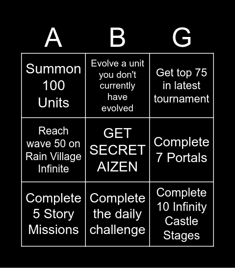 Anime Adventures Bingo Card