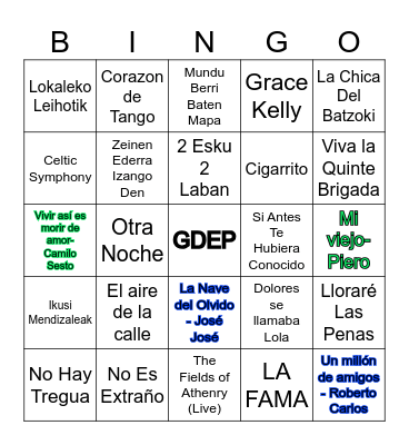 Bingo Musical Bingo Card