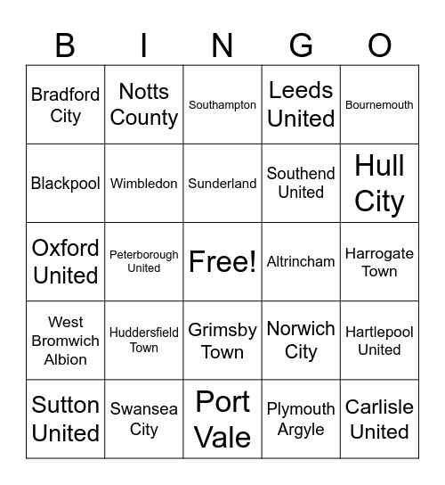 FA CUP BINGO Card