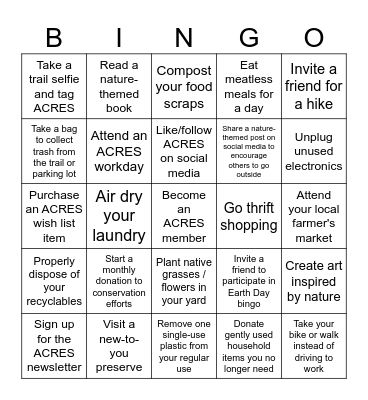 Earth Day Bingo Card