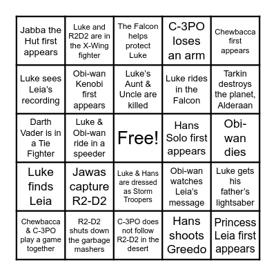 Star Wars Movie Bingo! Bingo Card