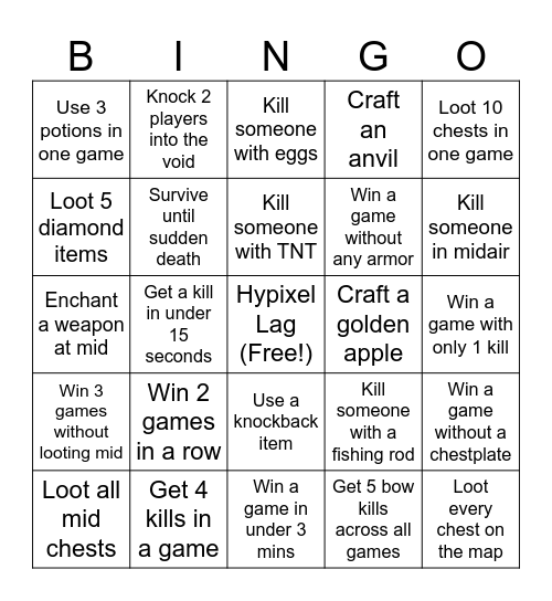 Skywars Bingo Card