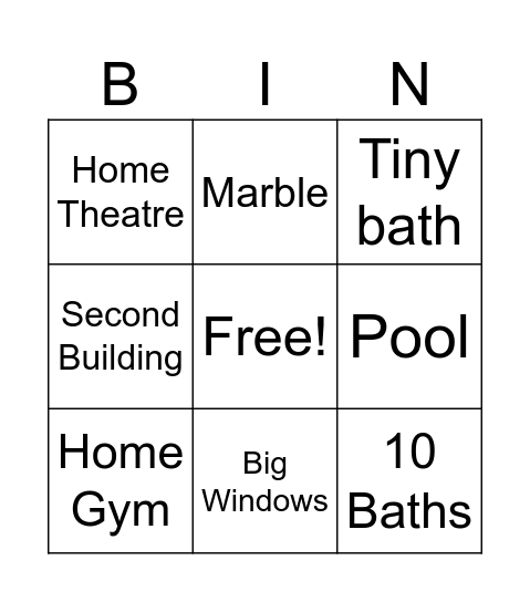 Mansions Bingo Card