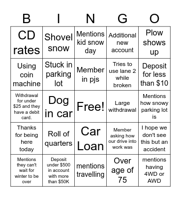 Snow Day Bingo at Work Bingo Card