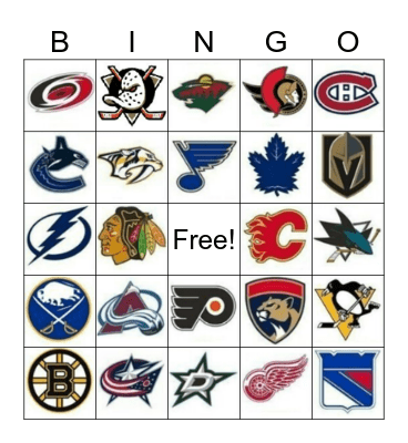 NHL Teams Bingo Card