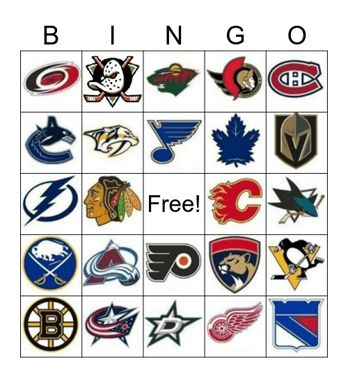 NHL Teams Bingo Card