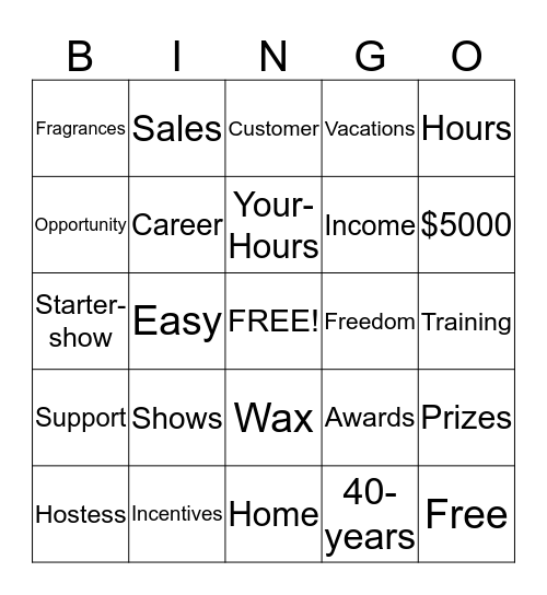 PartyLite Opportunity Bingo Card