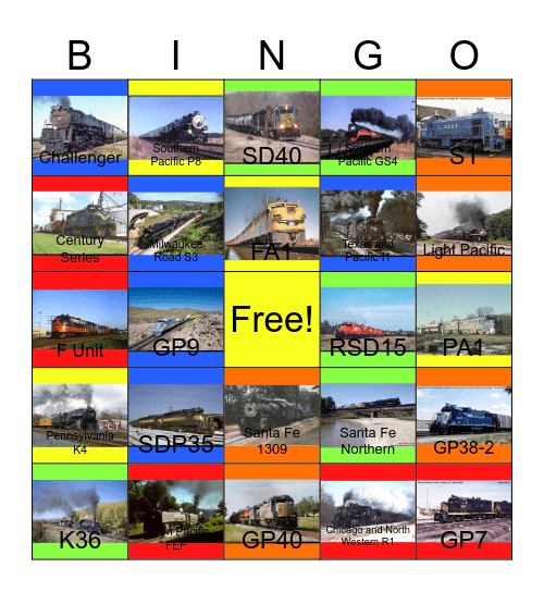 Branded Passenger Trains Bingo Card