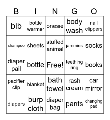 Baby Shower Bingo Card