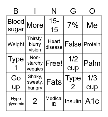 DIABETES BINGO Card