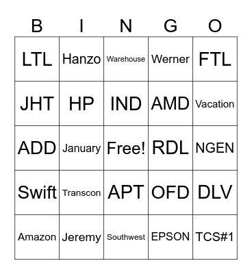Transcon Bingo Card