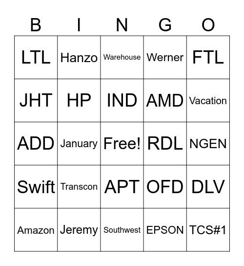Transcon Bingo Card