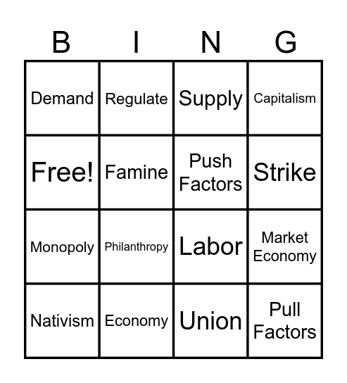 Week 19 Vocab Review Bingo Card