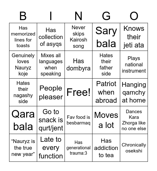 Qazaq Bingo Card