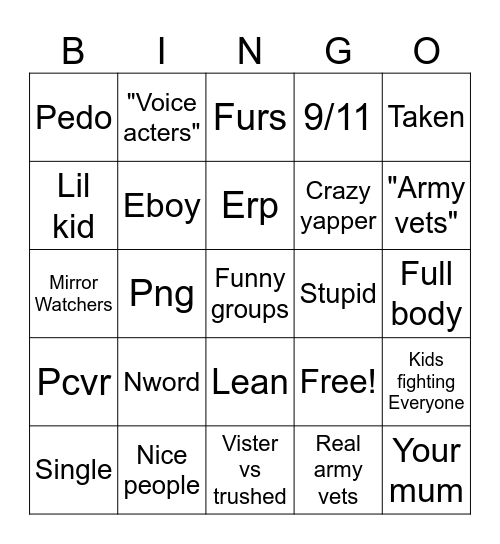 Vrchat bingo Card