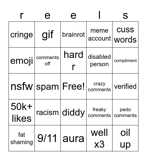 ig reels bingo Card