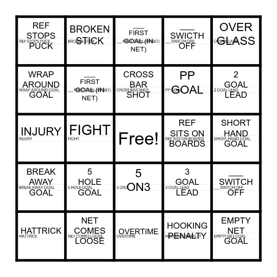 HOCKEY BINGO Card