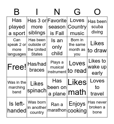 Getting to Know You Bingo!                                        Find Someone Who... Bingo Card