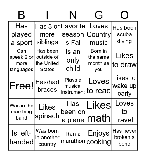 Getting to Know You Bingo!                                        Find Someone Who... Bingo Card