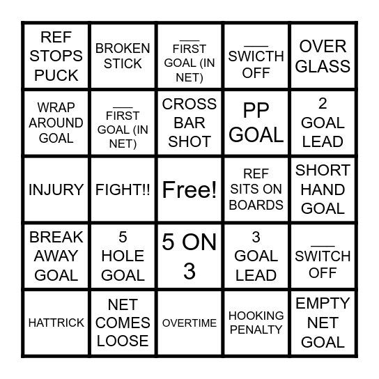 HOCKEY BINGO Card