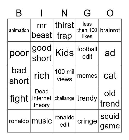 Untitled Bingo Card